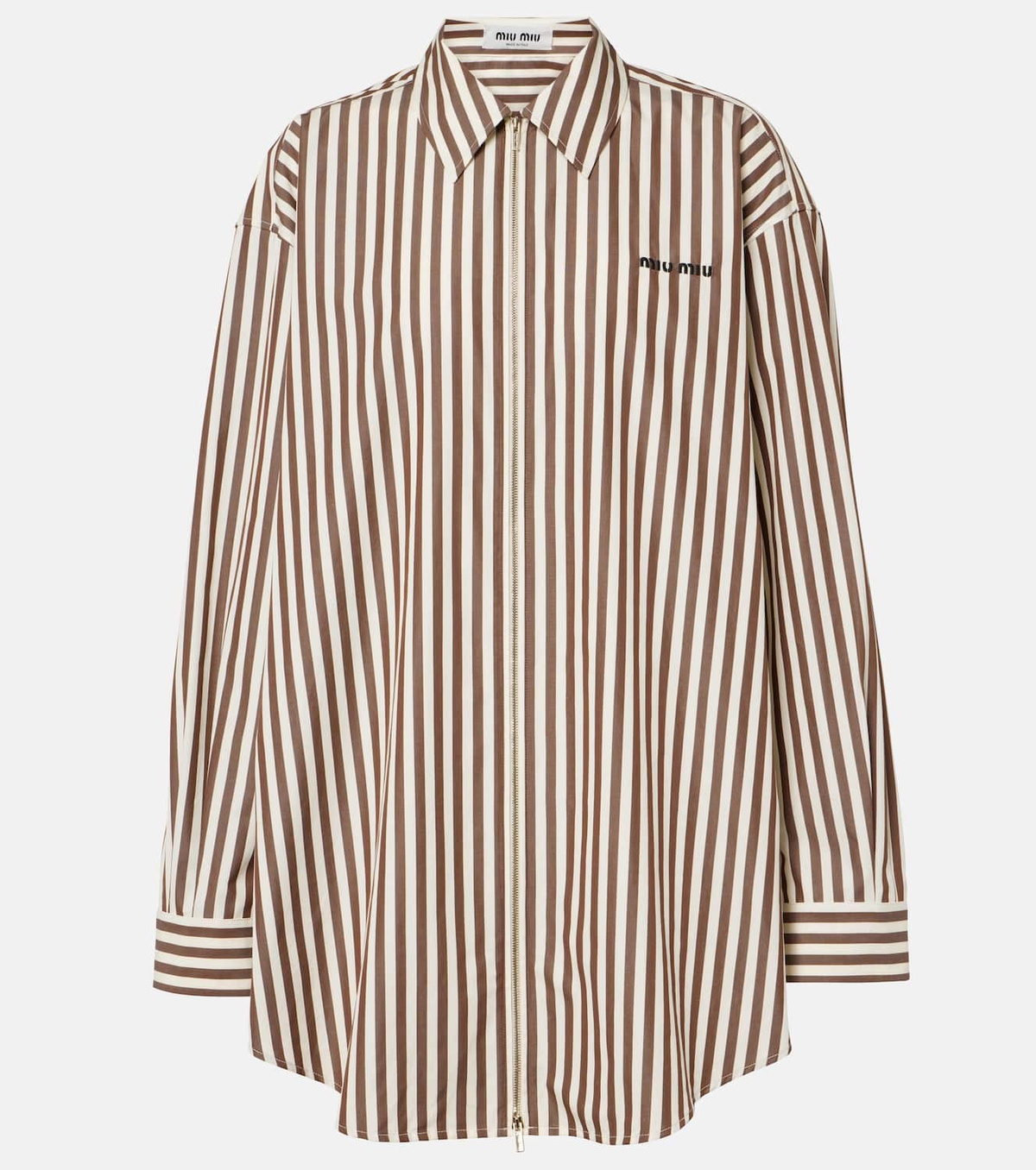 ワンピース MIUMIU CAPPUCCINO COTTO BLEND SHIRT DRESS Miu Miu Zip-up striped cotton poplin shirt dress Miu Miu