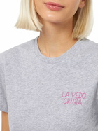 MC2 Saint Barth Woman Cotton Jersey Crewneck T-shirt Emilie With La Vedo Grigia Embroidery