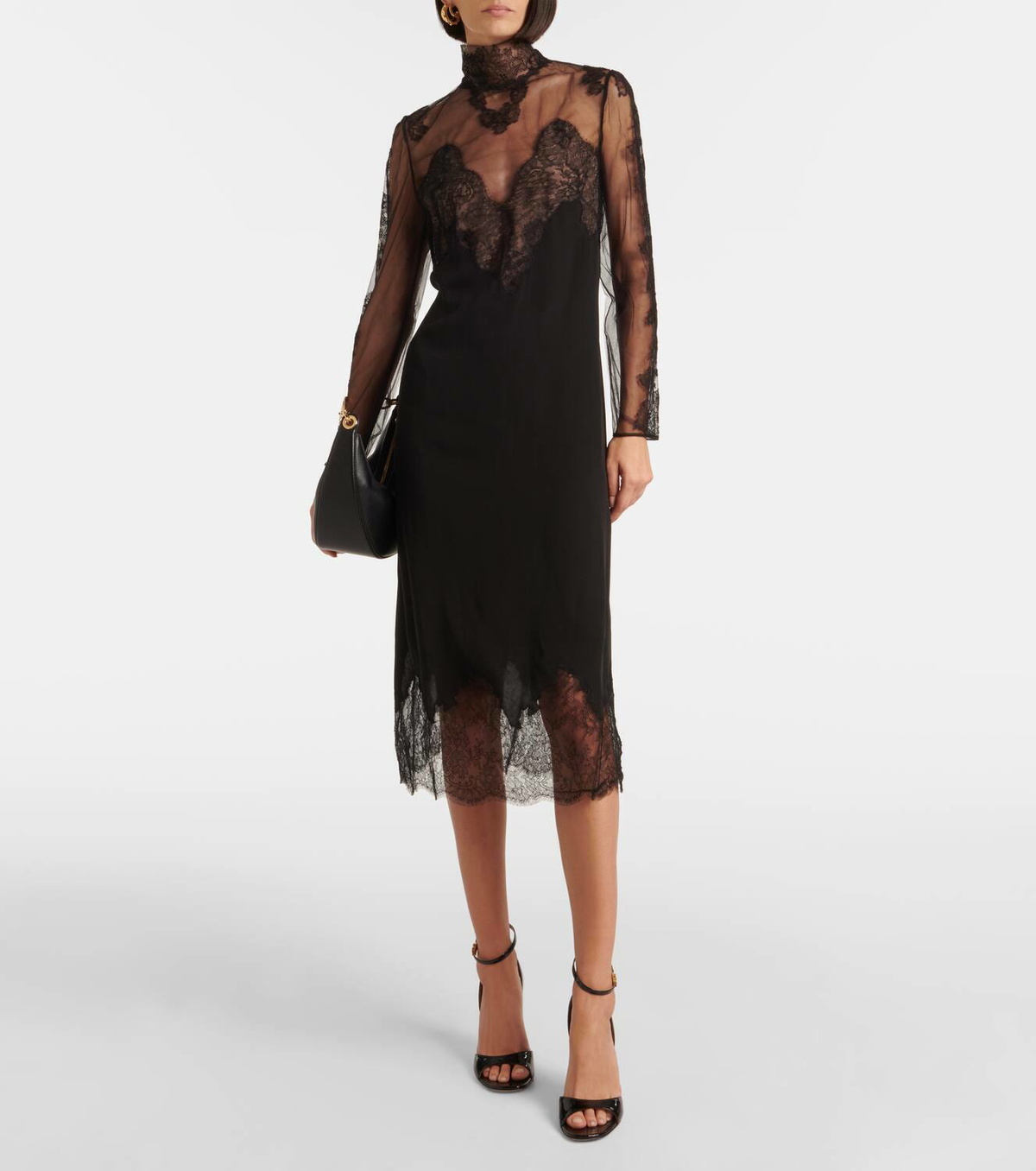 chinese dress ladies Stunning 1990s Valentino Black Silk Chiffon Dress w Sheer Beaded Net B –  Shrimpton Couture main image 0