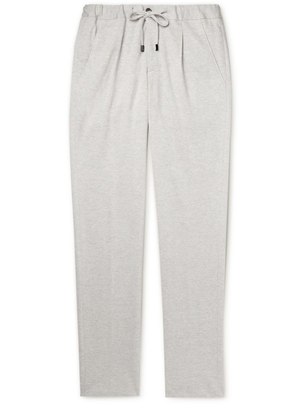 Photo: Thom Sweeney - Slim-Fit Tapered Wool and Cotton-Blend Jersey Trousers - Gray