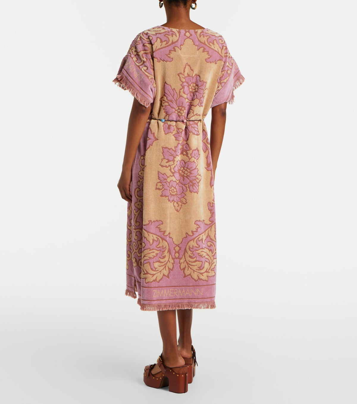 Zimmermann Aster floral fringed cotton terry midi dress