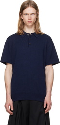 HODAKOVA Navy Knit Wool Short Sleeve Polo