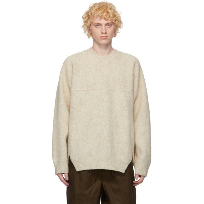 Photo: Jil Sander Off-White Wool V-Neck Sweater