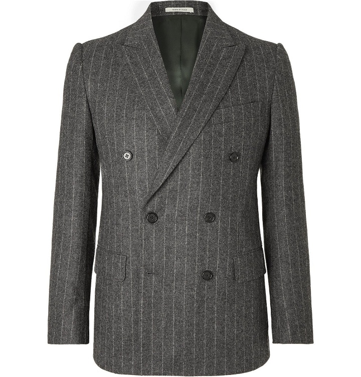 Photo: Husbands - Jagger Slim-Fit Double-Breasted Pinstriped Wool Suit Jacket - Gray