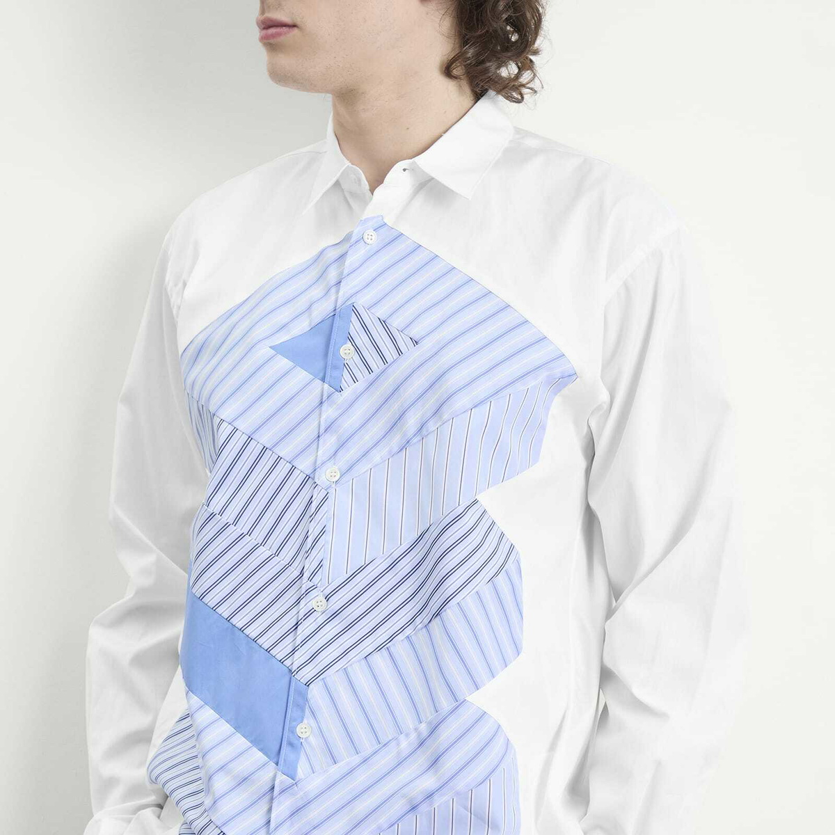 Comme des Garçons SHIRT Men's Cotton Stripe Poplin Shirt in White X Stripe