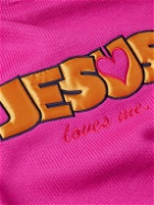 VETEMENTS - Jesus Loves You Distressed Merino Wool Sweater - Pink