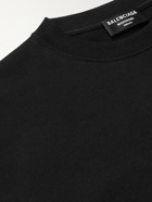 BALENCIAGA - Oversized Logo-Embroidered Organic Cotton-Jersey T-Shirt - Black