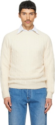 Drake's Off-White Brushed Shetland Cable Knit Sweater