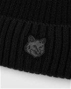Maison Kitsune Fox Head Patch Ribbed Beanie Black - Mens - Beanies