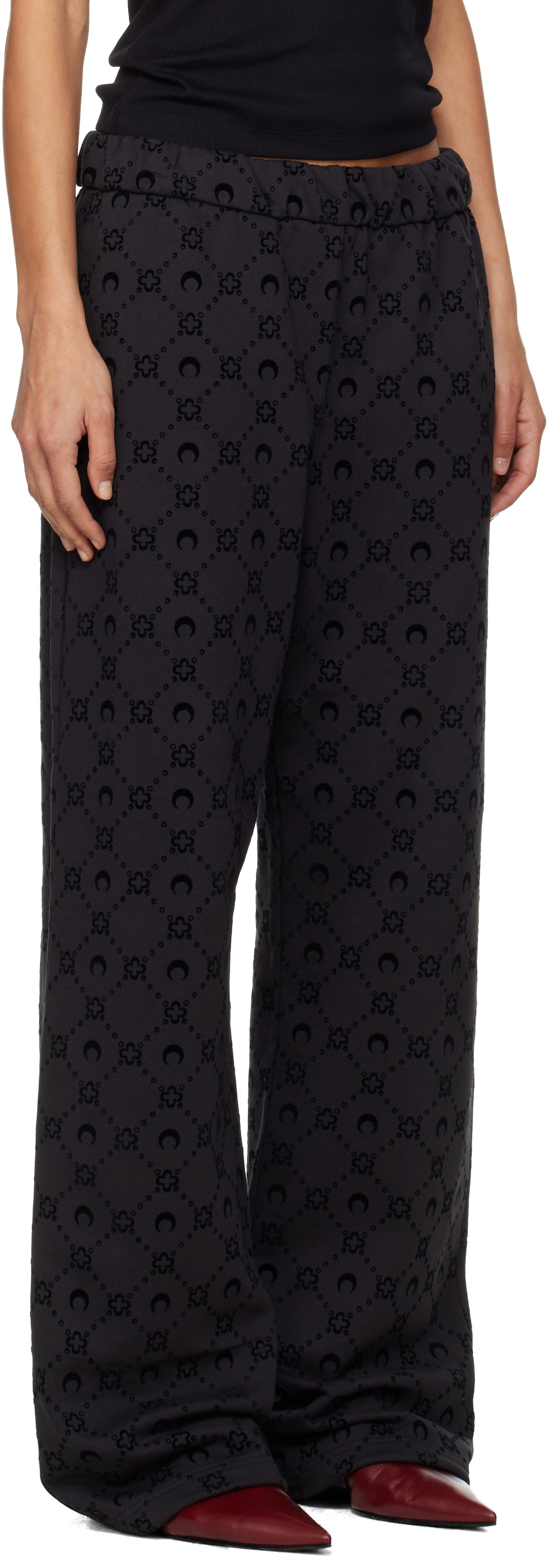 Marine Serre Black Moonogram Flocked Fleece Sweatpants