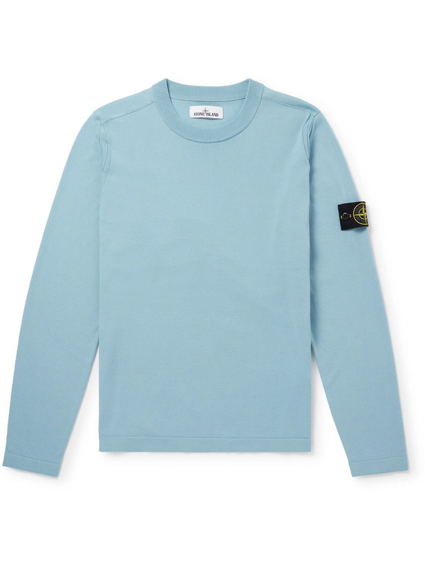 Photo: Stone Island - Logo-Appliquéd Cotton-Blend Sweater - Blue