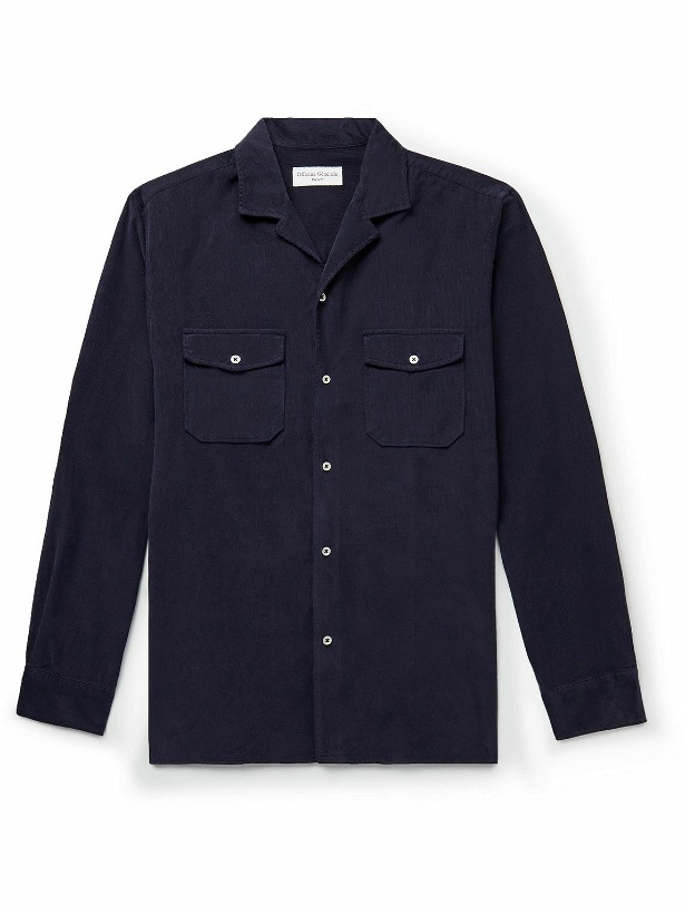 Photo: Officine Générale - Eric Camp-Collar Garment-Dyed Cotton-Corduroy Shirt - Blue