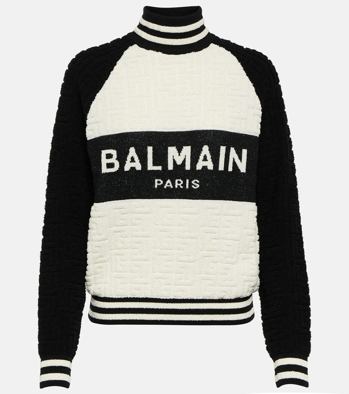 Balmain Monogram Jacquard Sweater in Black