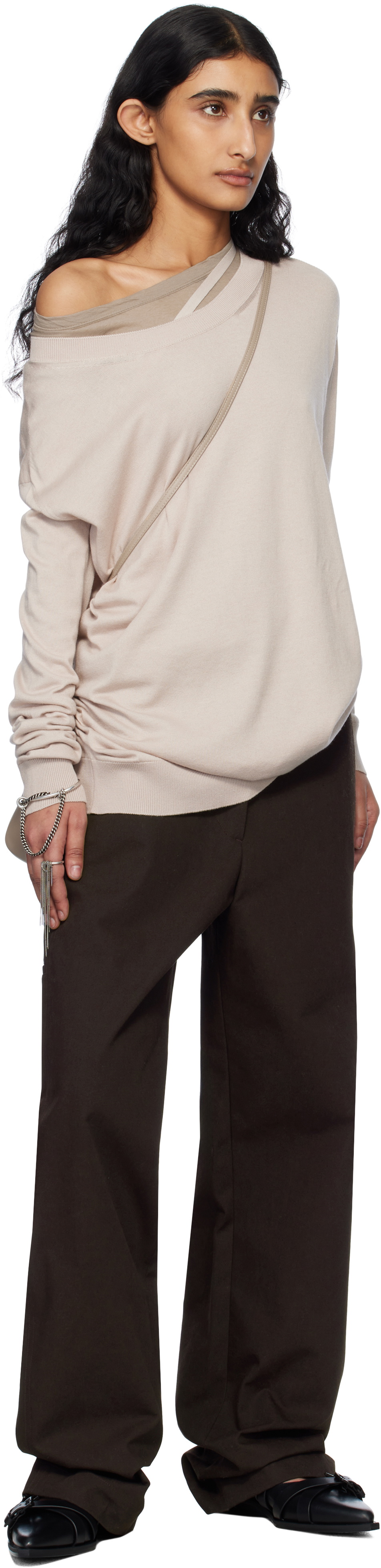 Ann Demeulemeester Beige Helle High-Comfort Sweater