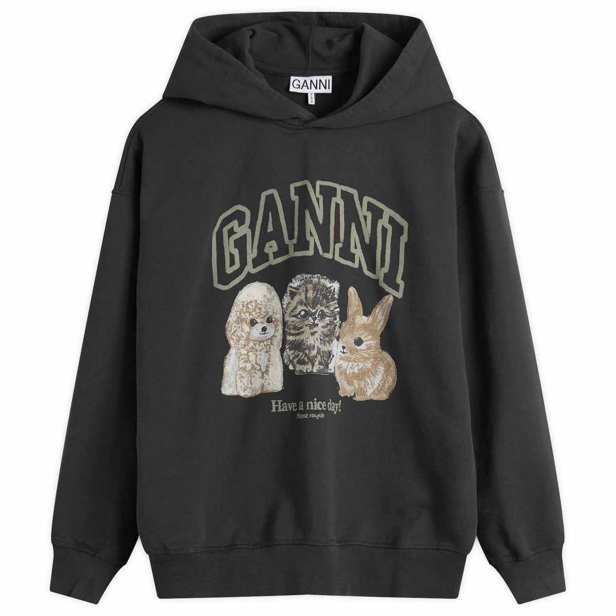 GANNI Women's Isoli Oversize Animals Crop Hoodie in Phantom