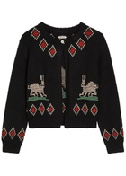 Bode Bunny Embroidered Wool Cardigan Black