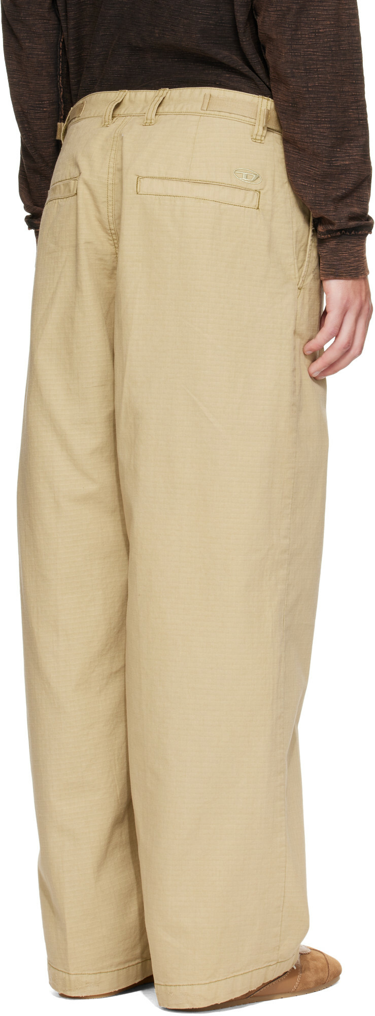 Diesel Beige Cotton Ripstop Side Buckles Trousers