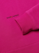 SAINT LAURENT - Logo-Print Cotton-Jersey Hoodie - Pink
