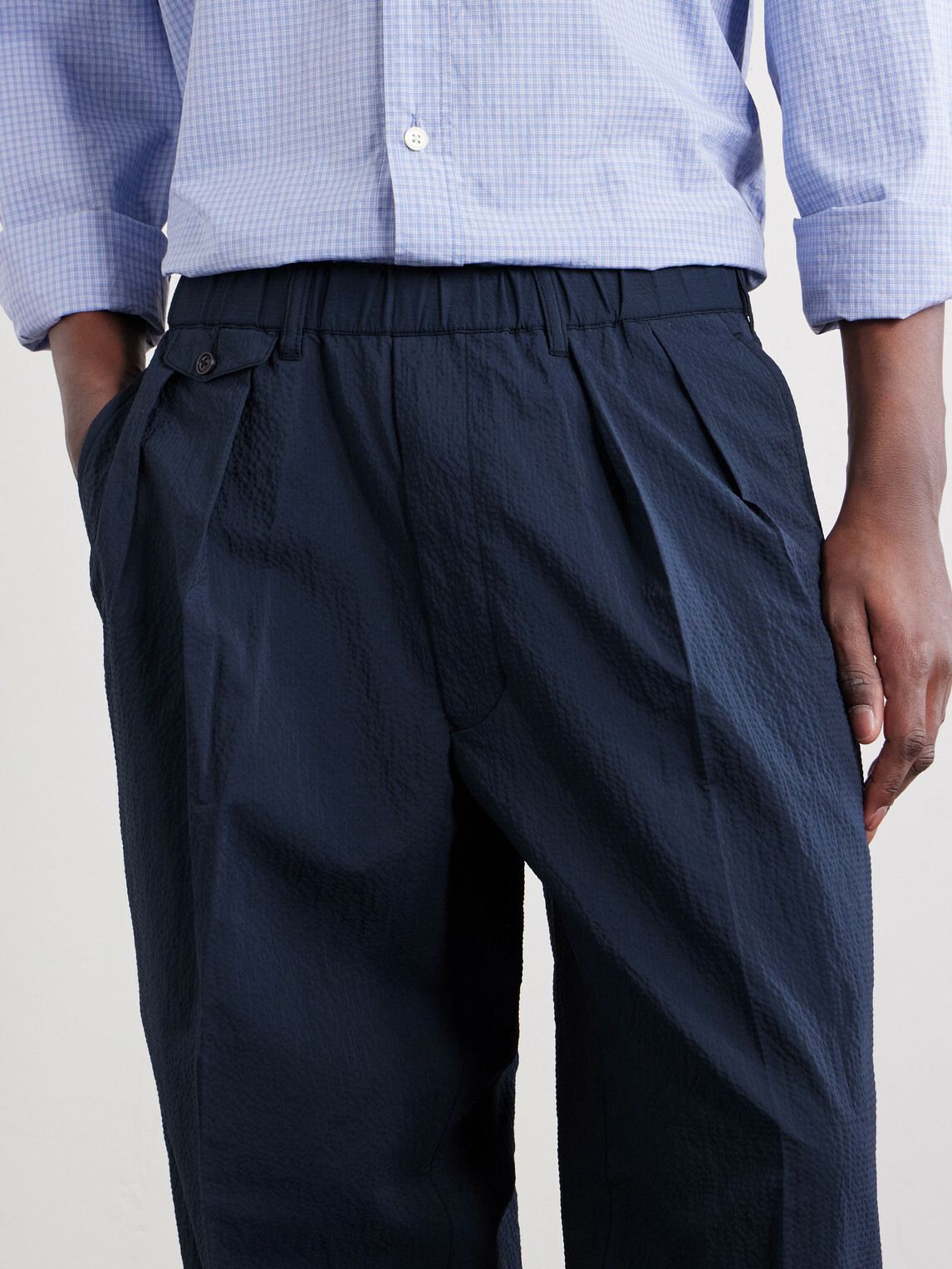 Beams Plus - Straight-Leg Pleated Seersucker Suit Trousers - Blue