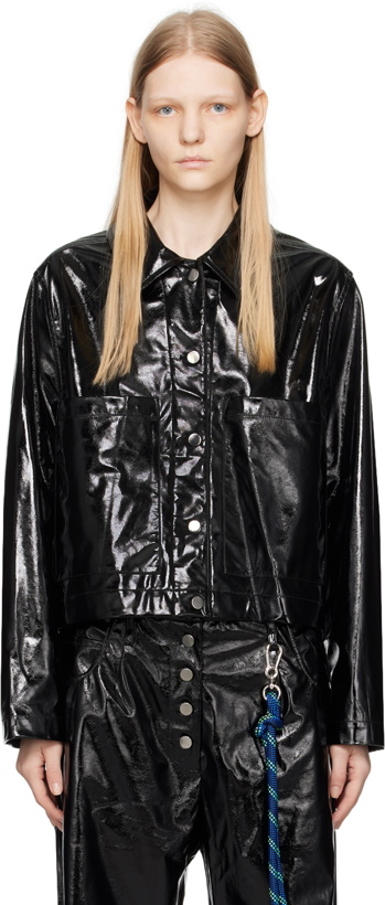 Photo: Song for the Mute Black Cropped Faux-Leather Jacket