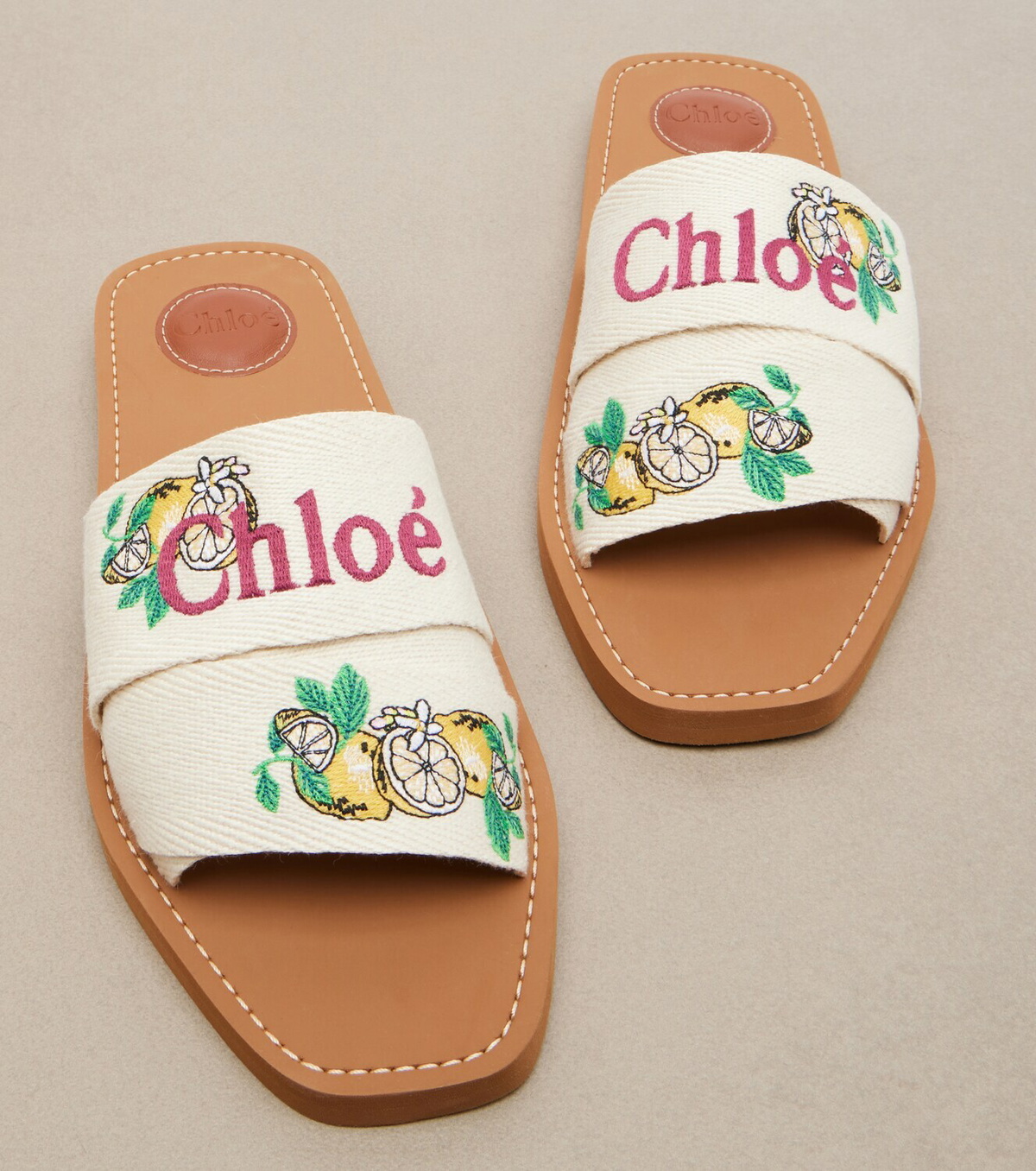 Chloé Woody embroidered linen slides