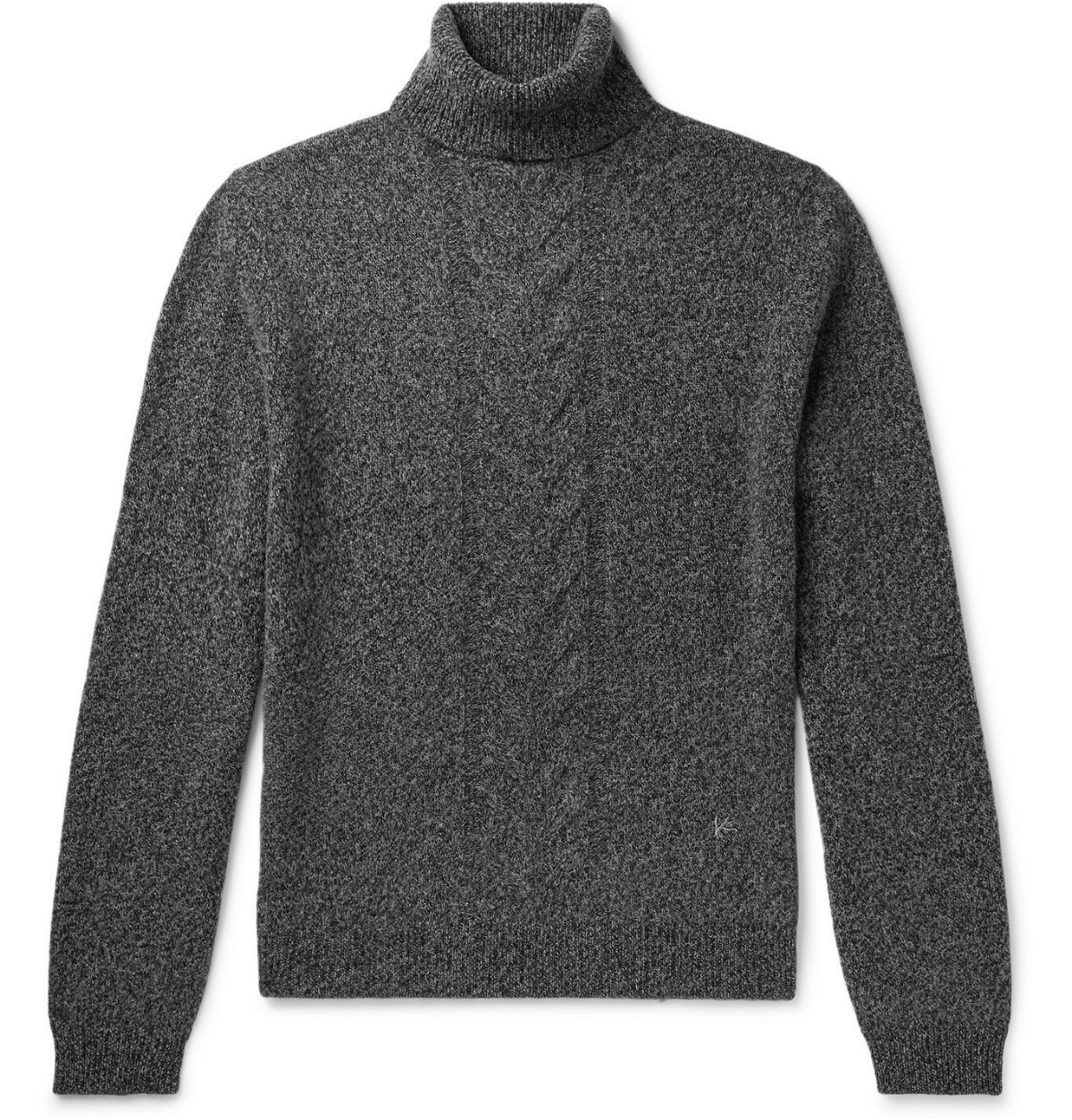 Photo: Isaia - Slim-Fit Cable-Knit Wool Rollneck Sweater - Gray