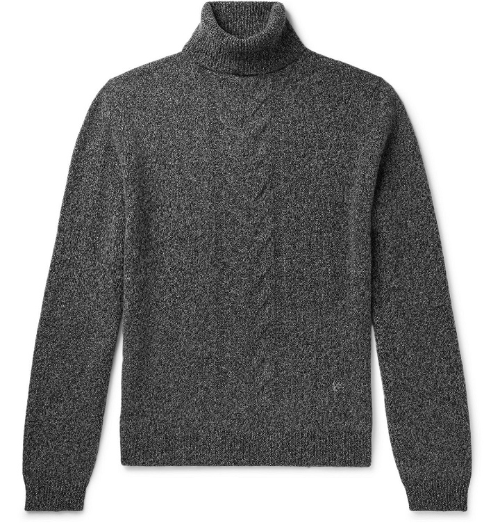 Photo: Isaia - Slim-Fit Cable-Knit Wool Rollneck Sweater - Gray