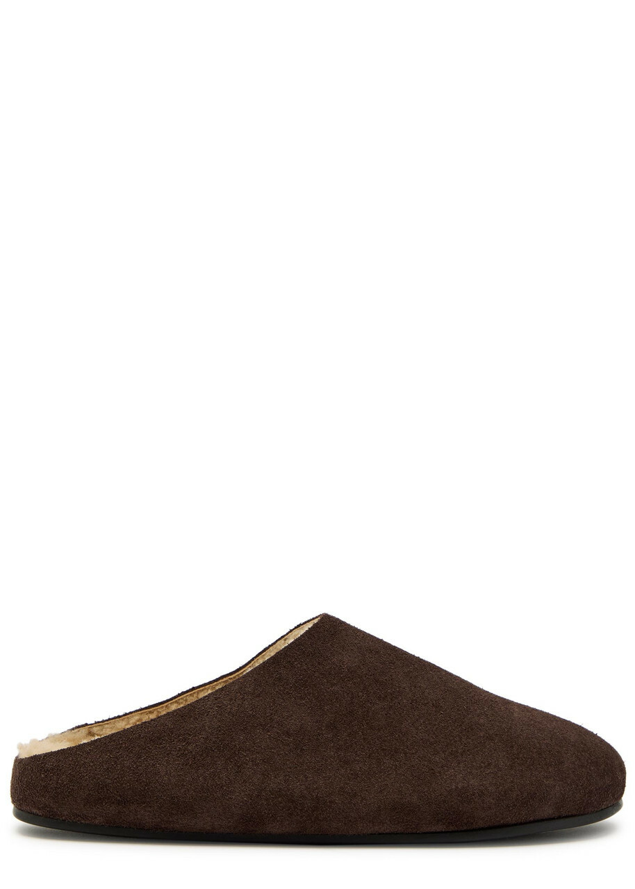 The Row Hudson Suede Sliders Brown