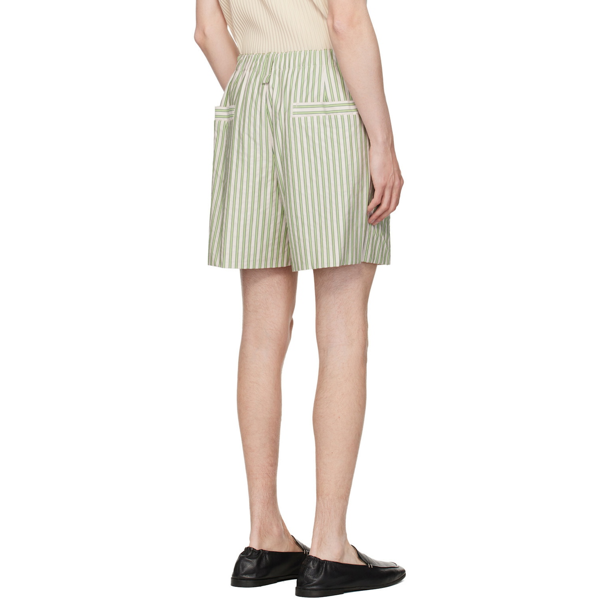HOMME PLISSÉ ISSEY MIYAKE Green & Beige Stripe Jersey Shorts