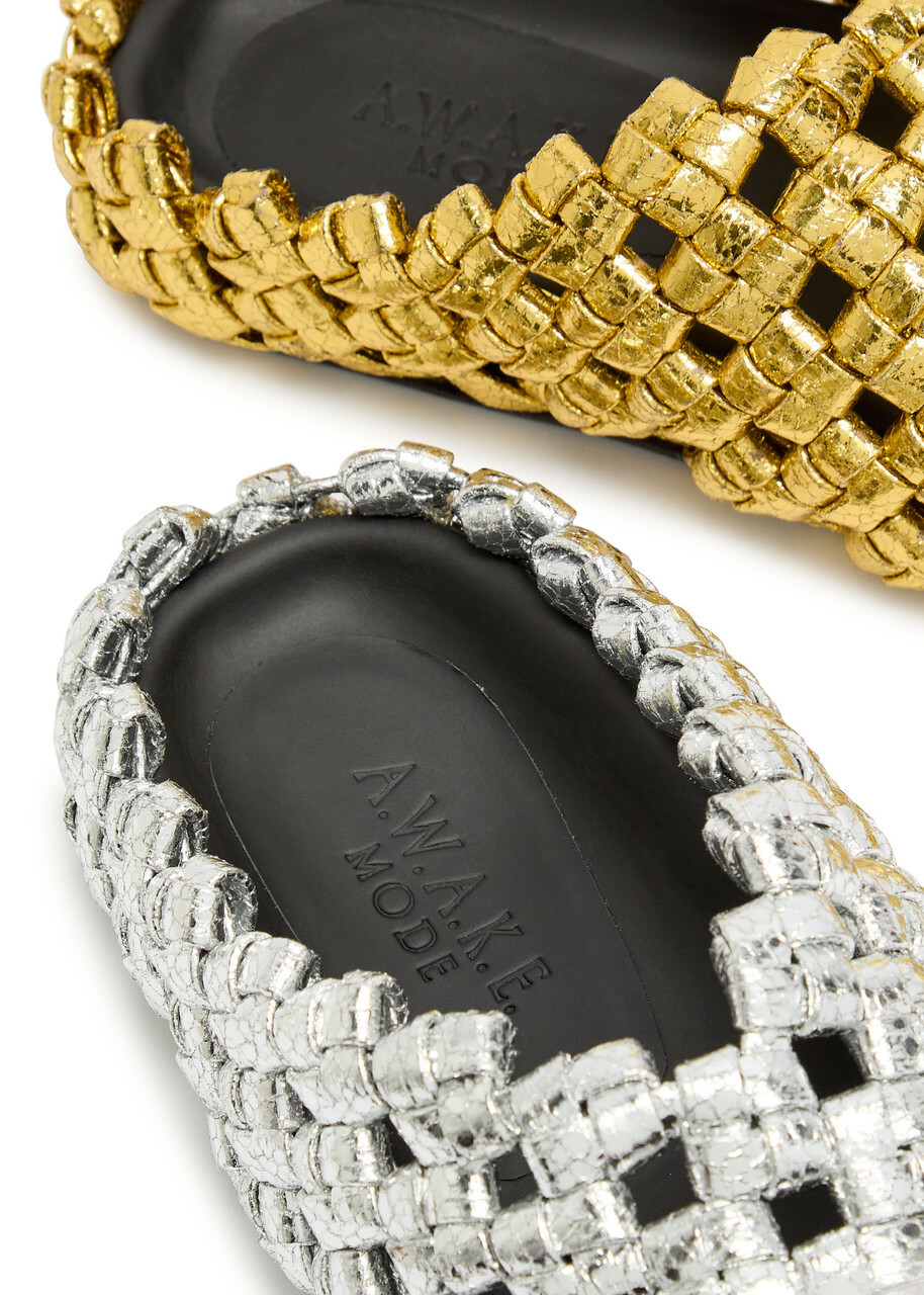 A.W.A.K.E Mode Mismatched Metallic Leather Mules Gold