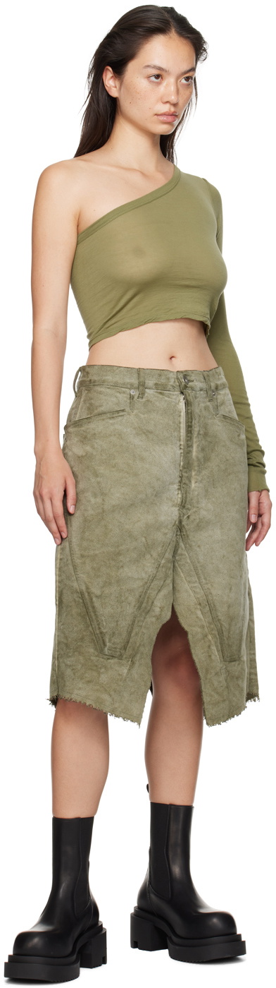 Rick Owens DRKSHDW Khaki Porterville Slivered Midi Skirt Rick