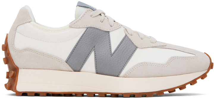 Photo: New Balance White & Beige 327 Sneakers