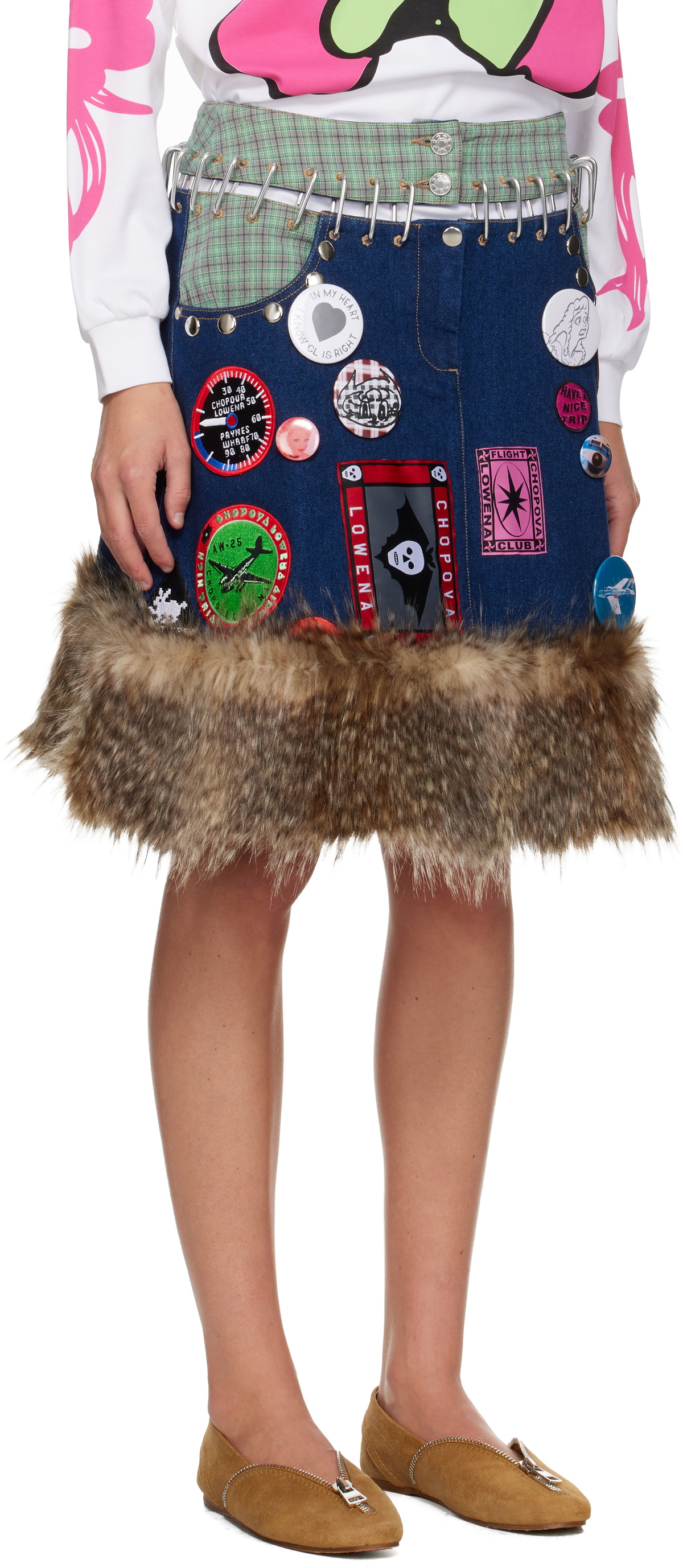 Chopova Lowena Navy & Beige Kram Knee Denim Miniskirt