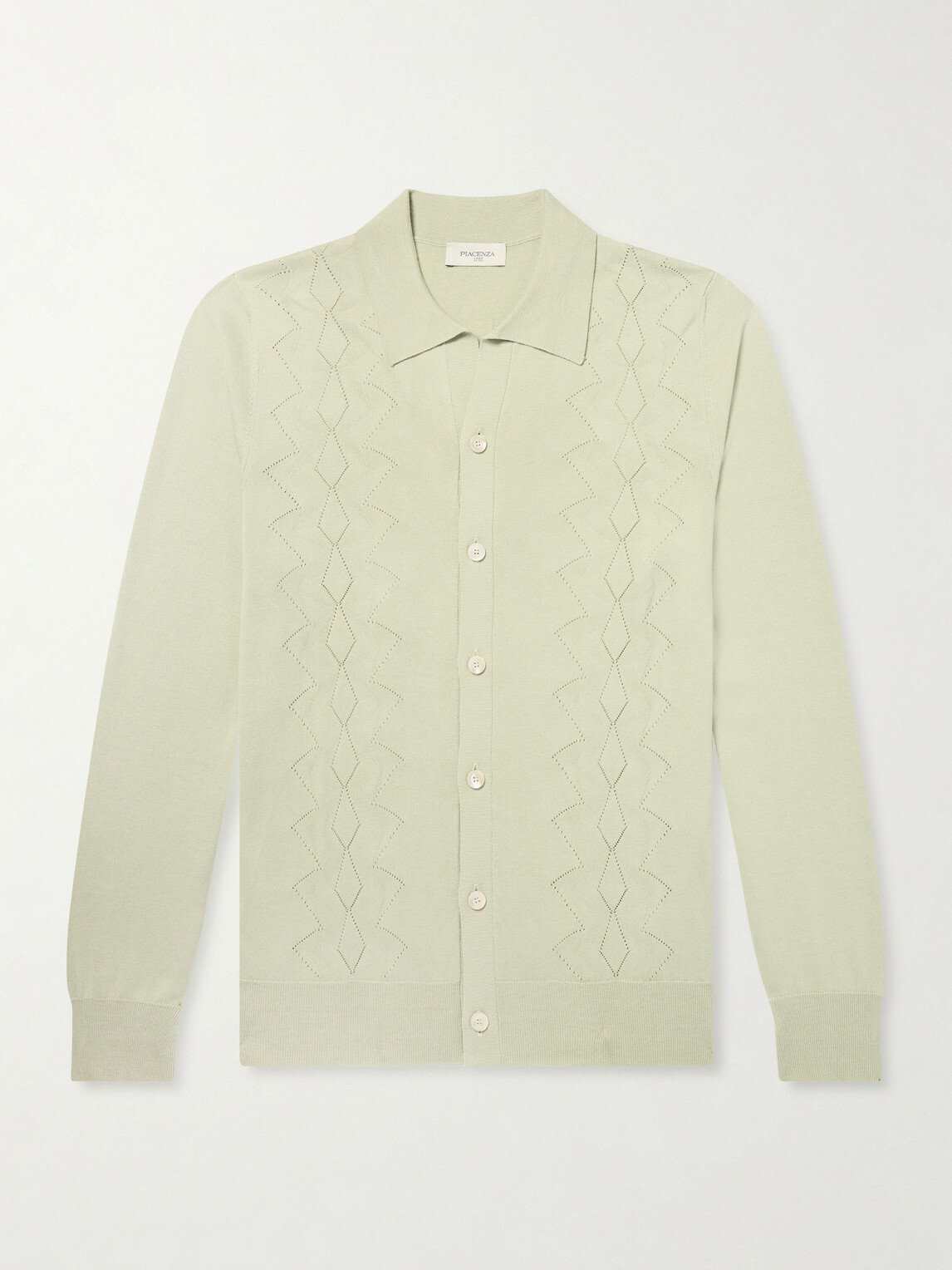 PIACENZA 1733 - Pointelle-Knit Silk and Cotton-Blend Cardigan - Green