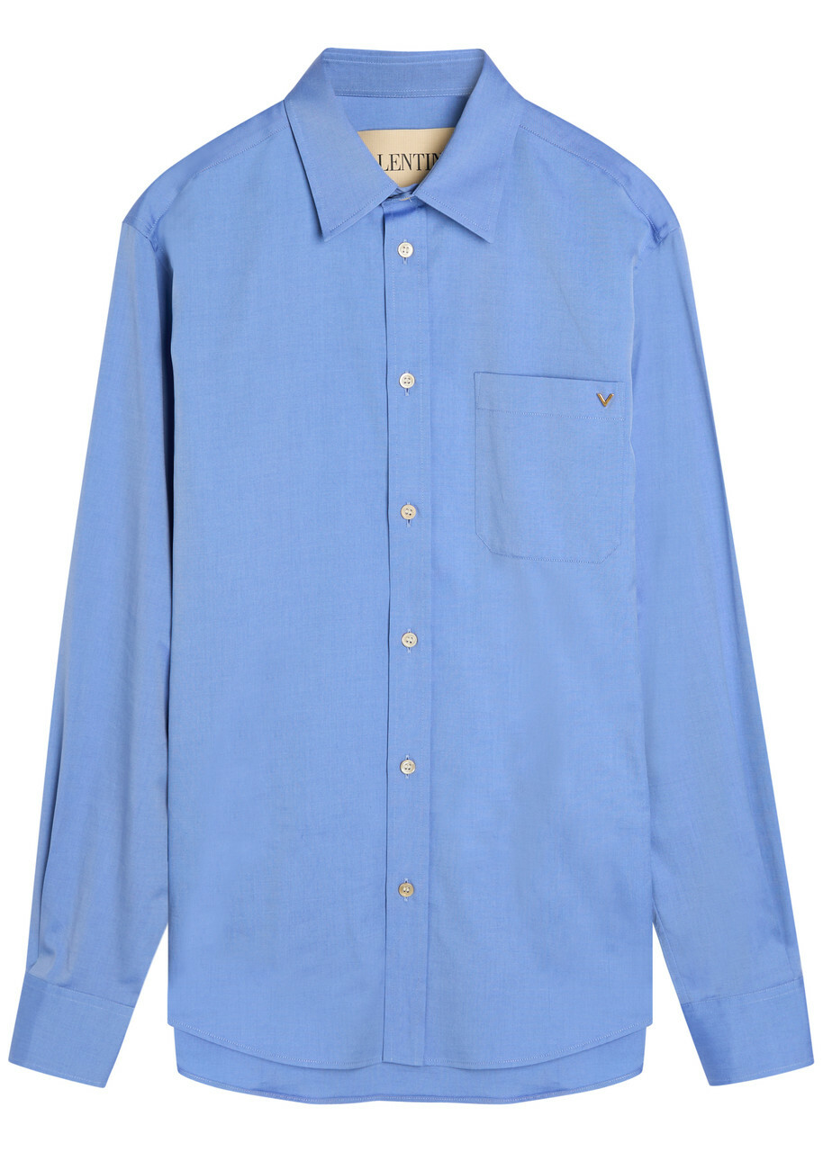Valentino Garavani Logo Cotton Oxford Shirt Blue
