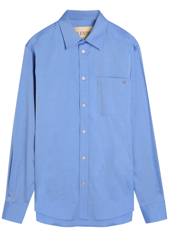 Photo: Valentino Garavani Logo Cotton Oxford Shirt Blue