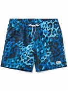 Bather - Straight-Leg Mid-Length Leopard-Print Swim Shorts - Blue