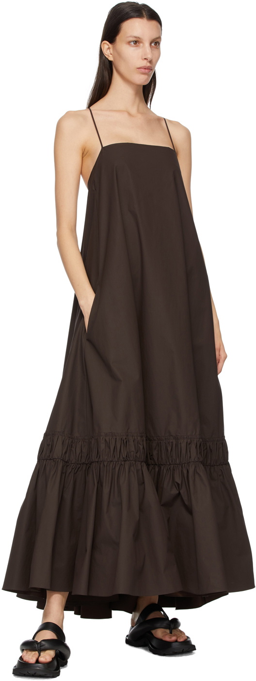 Jil Sander Brown Gathered Hem Maxi Dress Jil Sander