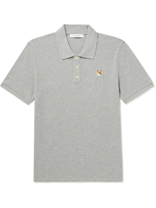 Photo: Maison Kitsuné - Logo-Appliquéd Cotton-Piqué Polo Shirt - Gray