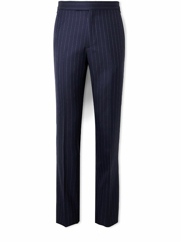 Photo: Kingsman - Argylle Straight-Leg Pinstriped Wool and Cashmere-Blend Suit Trousers - Blue