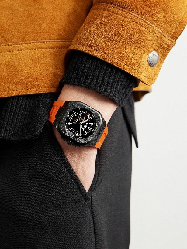 Photo: Bell & Ross - BR-X5 Carbon Orange Limited Edition Automatic Chronometer 41mm DLC-Coated Titanium and Rubber Watch, Ref. No. BRX5R-BO-TC/SRB