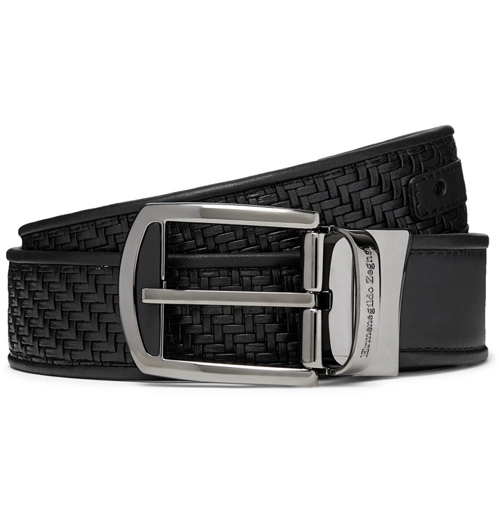 Photo: Ermenegildo Zegna - 3cm Black Reversible Pelle Tessuta and Smooth Leather Belt - Black