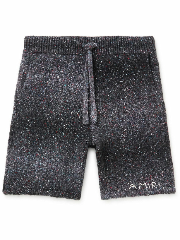 Photo: AMIRI - Wide-Leg Embroidered Melangé Knitted Drawstring Shorts - Black