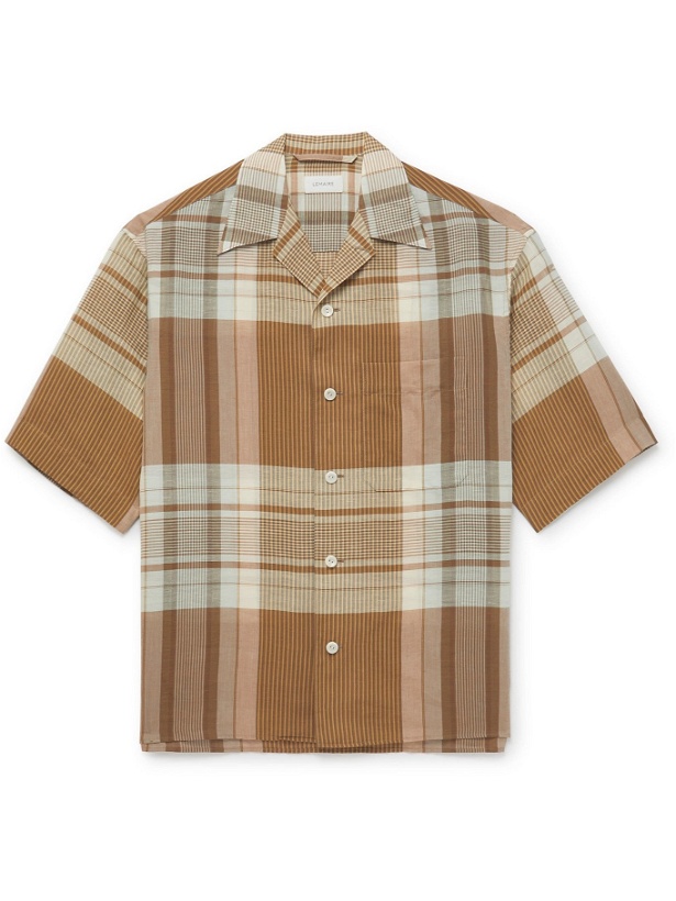 Photo: LEMAIRE - Camp-Collar Checked Cotton and Linen-Blend Shirt - Yellow - IT 46
