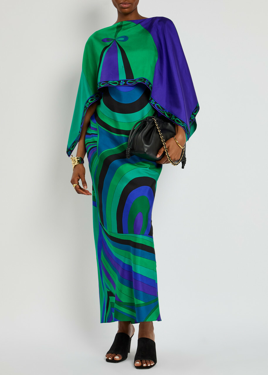 Pucci Iride Cape-effect Silk-twill Maxi Dress Multi Print