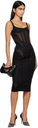 Mugler Black Corseted Midi Dress