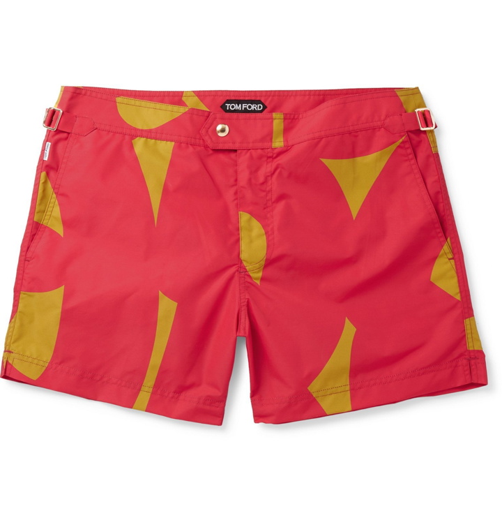 Photo: TOM FORD - Slim-Fit Short-Length Printed Swim Shorts - Red