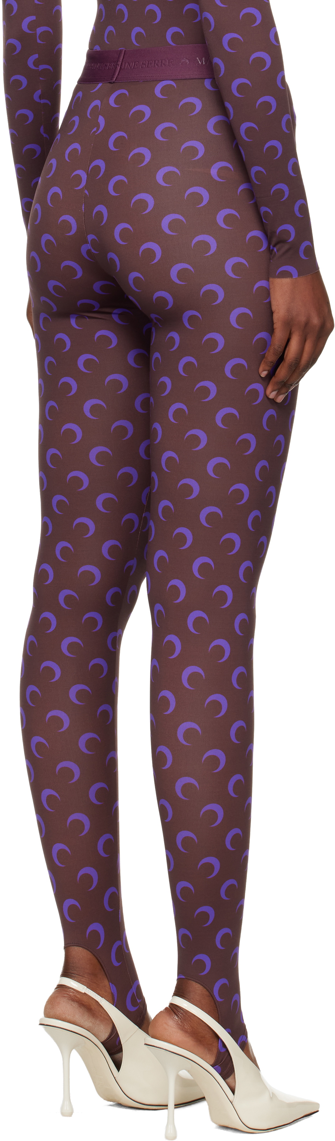 Marine Serre Brown & Purple Recycled Moon Jersey Stirrup Leggings
