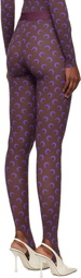 Marine Serre Brown & Purple Recycled Moon Jersey Stirrup Leggings