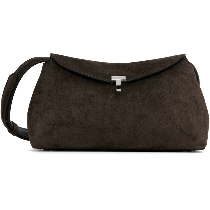 Photo: TOTEME Brown T-Lock Suede Clutch